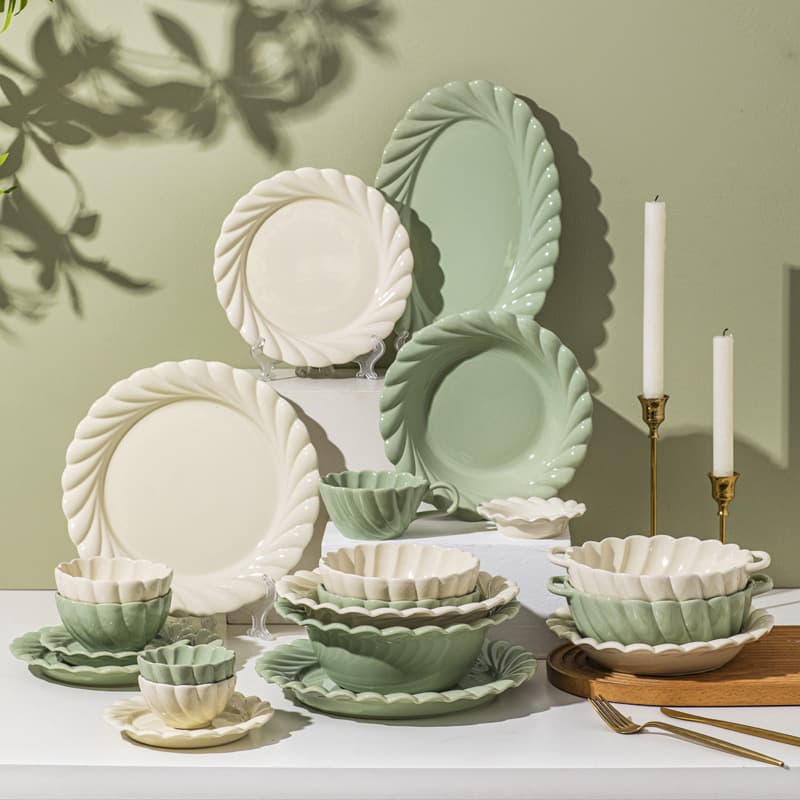 Spring Series Bowl and Plate Set for Home Use, Ins-Style Ceramic Tableware, Underglaze Color Rice Bowls, Light Luxury Modern Cross-Border Ceramics