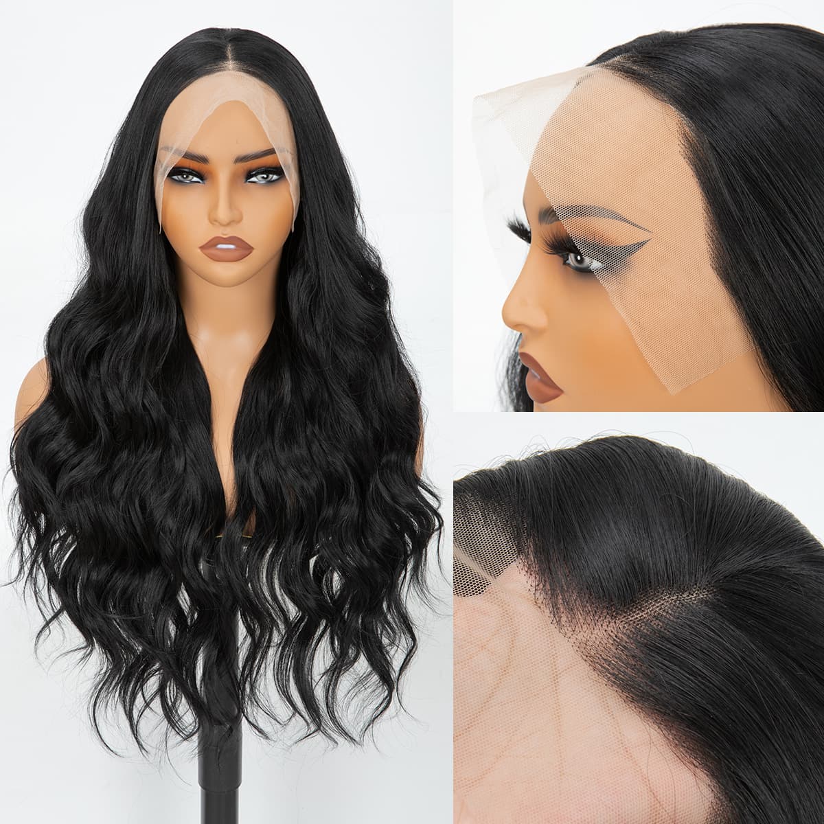 New product hot sale 13*4 forehead lace headgear hand-woven wig long curly black long straight simulated human hair full headgear