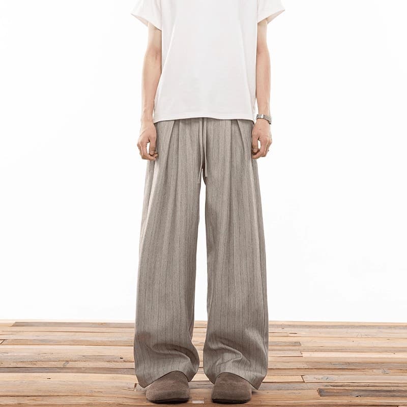 Old Money Style Striped Suit Pants for Men, Autumn Loose Relaxed Fit Trousers, Cleanfit Draped Commuter Casual Pants
