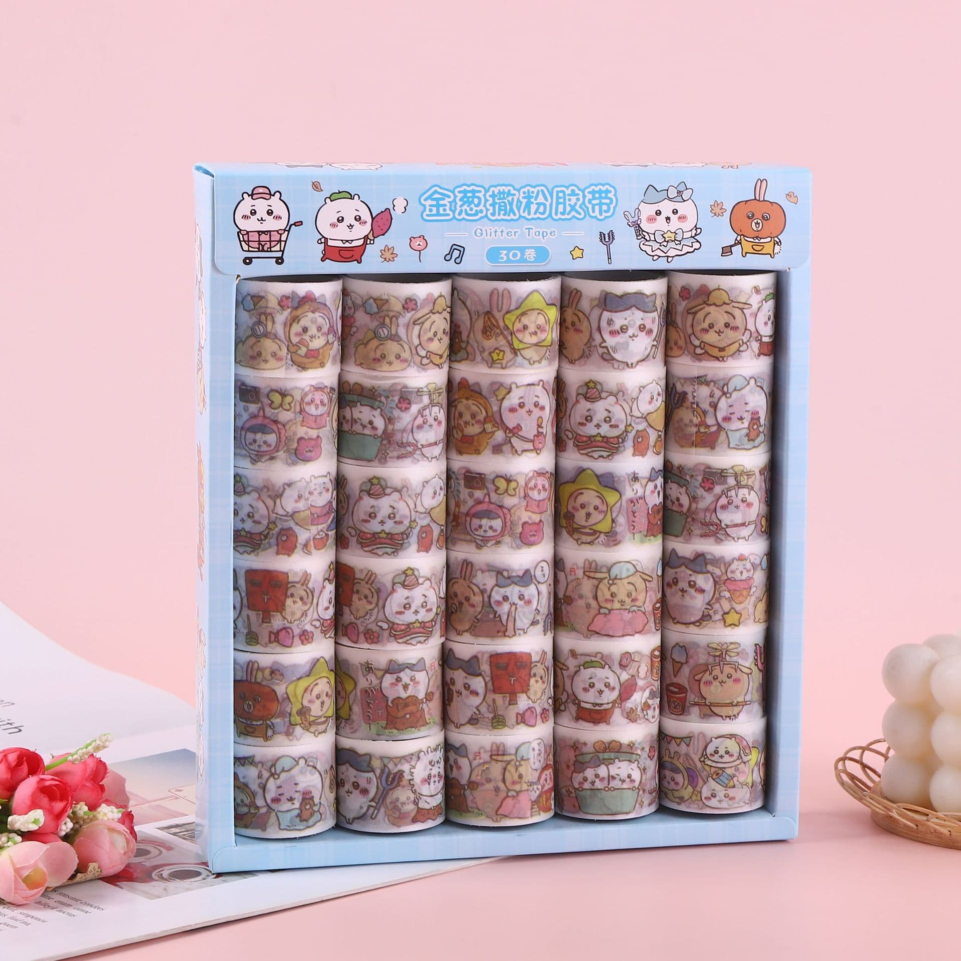 Chiikawa 30-Pack Boxed Cartoon Washi Tape Student Creative Material Decorative Stickers for Children's Handmade Journals