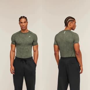 GYMSHARK New Muscle Shark Streetwear Sports Fitness Milk Silk Camo Printed Short Sleeve Tight T-Shirt Top