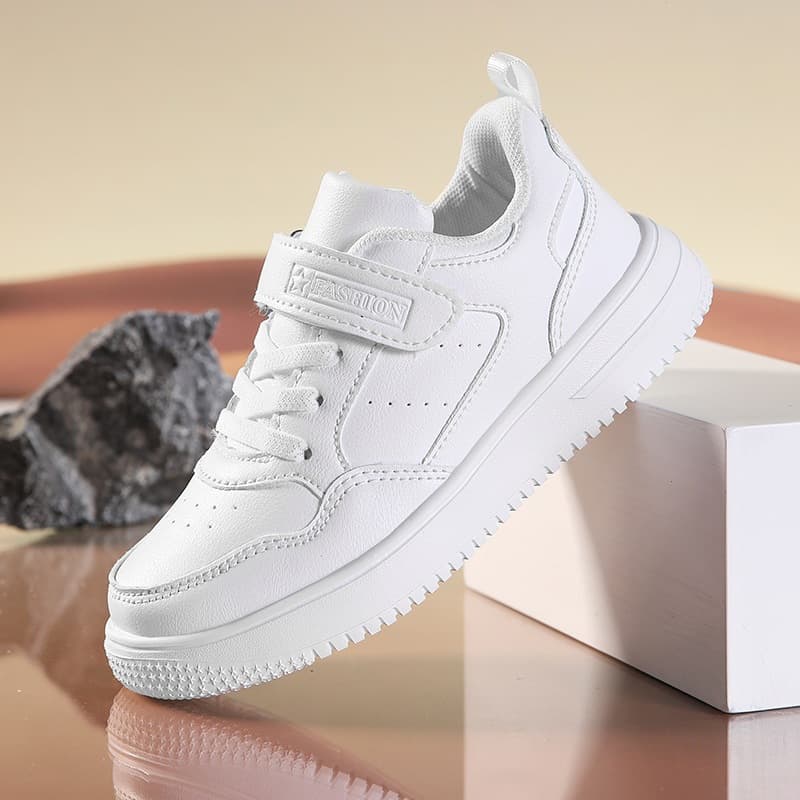 Boys' White Casual Shoes Campus White Shoes Children's White Sports Shoes Leather Waterproof Primary School Skate Shoes Girls' White Shoes
