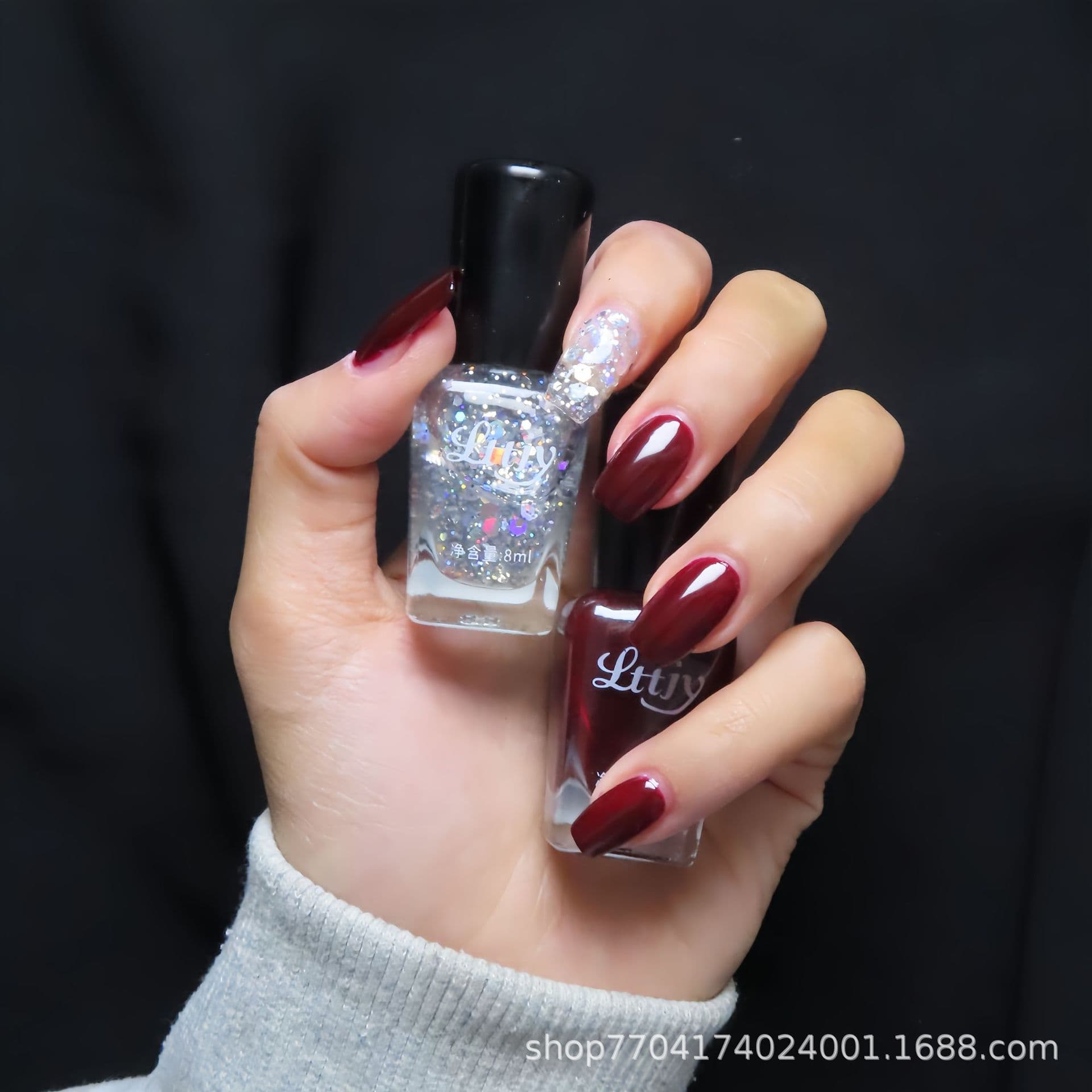 Internet celebrity popular style white red shiny nail polish no baking fast drying waterproof versatile sequins Douyin wholesale dropshipping