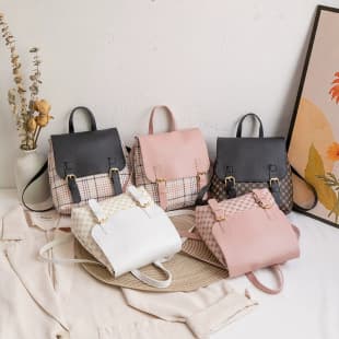 Classic Plaid Color-Block Buckle Student Backpack Lady Backpack Women's Small Backpack Daily Commute Shoulder Bag