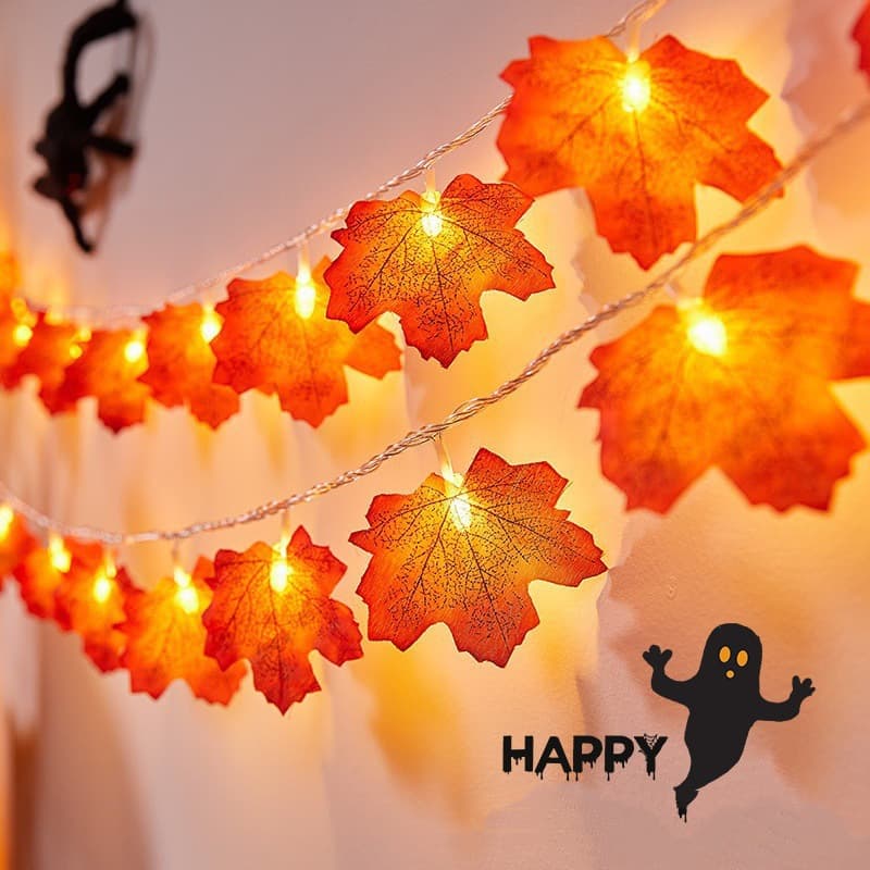 Cross-border LED Simulation Maple Leaf Pumpkin String Lights Thanksgiving Halloween Decorative Lights Fairy Lights String Lights Atmosphere Lights
