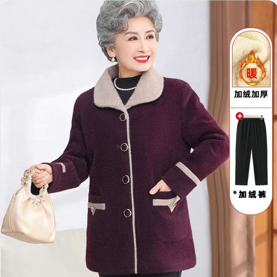 Middle-aged and elderly women's winter clothing, including lamb fleece coats, mink fleece overcoats, and thickened fleece-lined clothes for seniors.