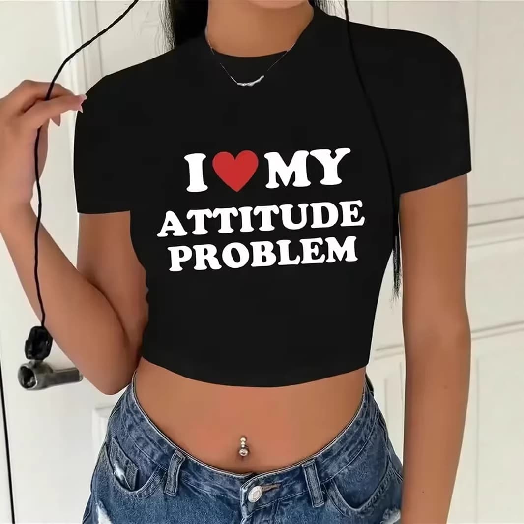 Cross-Border Y2K Hot Girl Short T-Shirt Women's Crop Top with Letter Print, Slim Fit, Cropped Pure Cotton Top