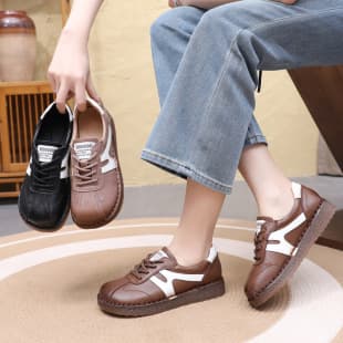 Top Layer Cowhide Handmade Mother Shoes Soft Upper Soft Sole Non-slip Cowhide Sole Round Toe Vintage Middle-aged Women's Shoes Flat Shoes