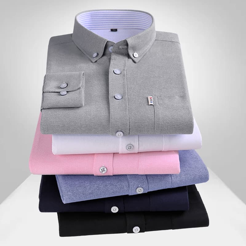 Pure Cotton Oxford Long Sleeve Shirt Comfortable Casual Pocket Decoration Shirt Slim Fit Turn-Down Collar Solid Color Men's Shirt