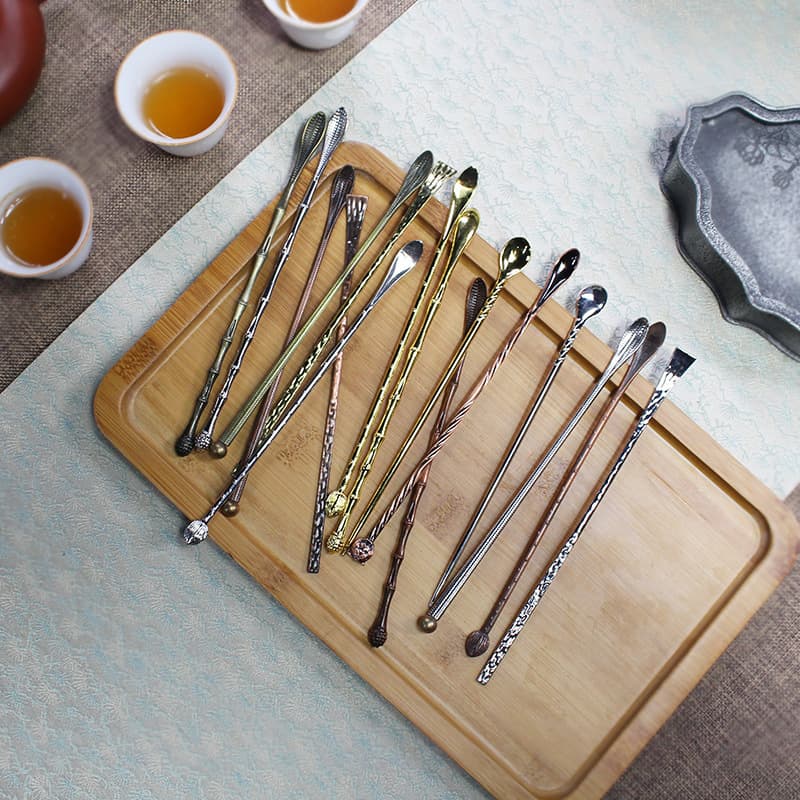 Antique-style threaded metal tea spoon, bronze bamboo-joint tea spoon, tea ceremony accessory, alloy wholesale.