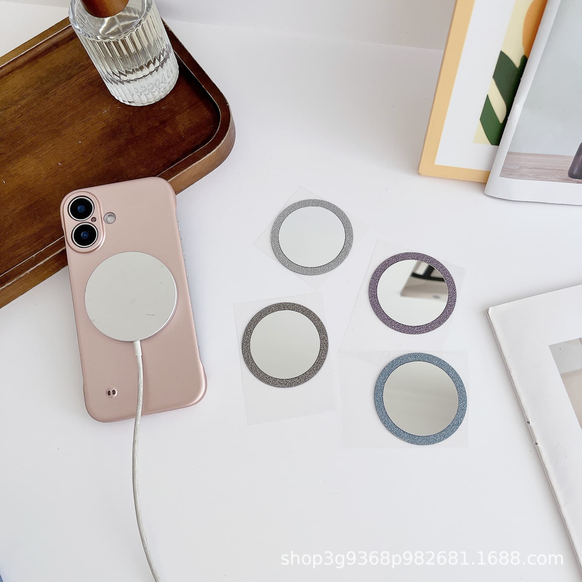 Glitter Magnetic Makeup Mirror Magnetic Ring Adhesive Phone Wireless Charging Metal Sticker Magnetic Guide Plate Stand