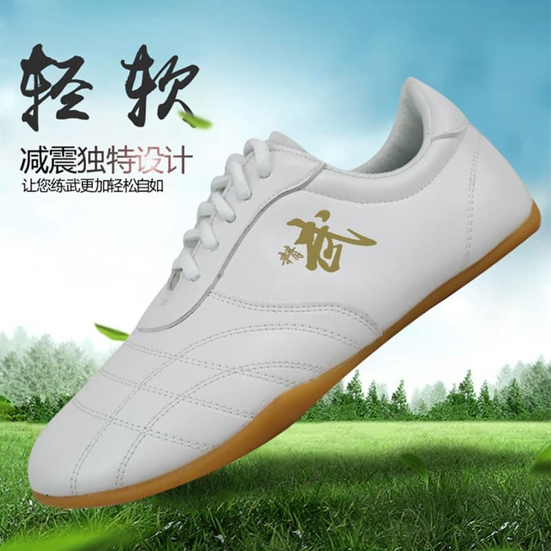 New Style Tai Chi Shoes for Women with Rubber Sole, Soft Leather Professional Martial Arts Training Shoes for Men and Children