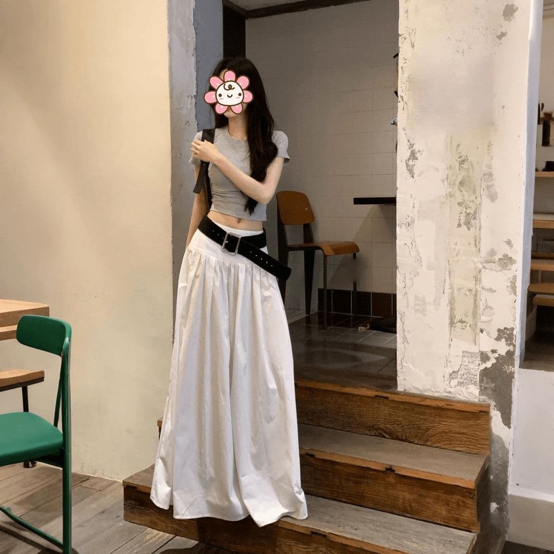 High-End Loose Fitting Flattering Long Skirt Women's Summer New Korean Chic Casual White Skirt