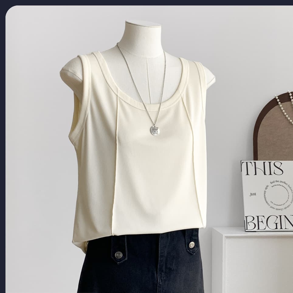 Plus Size Fishbone Vest Chubby Loose Round Neck Slim-fit Covering Meat All-match Sleeveless Top Korean Style Women's Wear