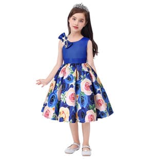 New Style Off-Shoulder Kids' Dress Rose Print Gown Girls' Evening Party Performance Costume Ins