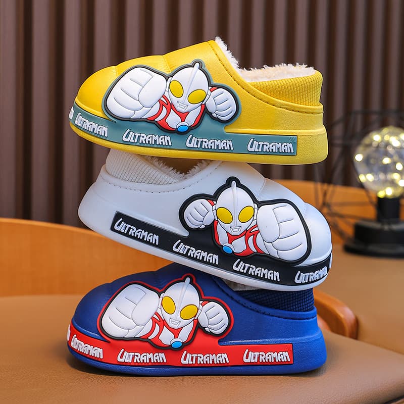Ultraman Children's Cotton Slippers Boys Autumn Winter Indoor Outdoor Waterproof Fleece-Lined Baby Cartoon Warm Home Shoes