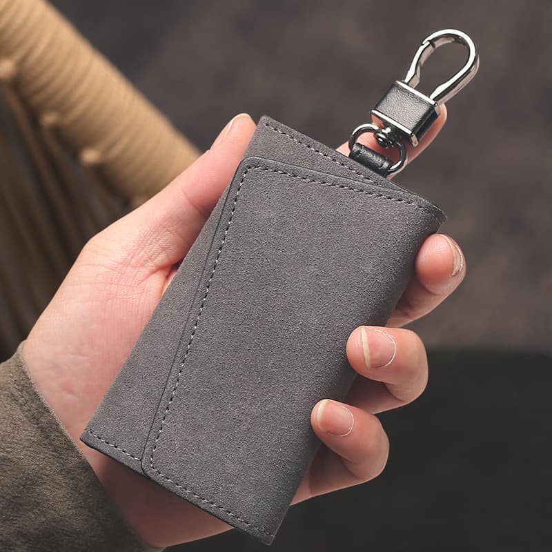 Large Capacity Suede-Like Simple Zipper Key Bag Men's Belt Clip Multi-Functional Home Key Pouch Unisex