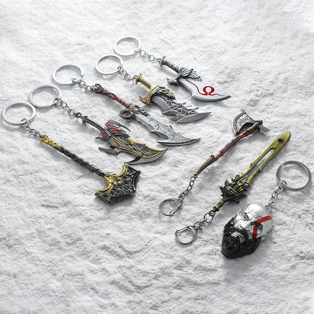 God of War 5 Kratos Leviathan Axe Keychain Chaos Blades Cold Weapon Model Metal Pendant