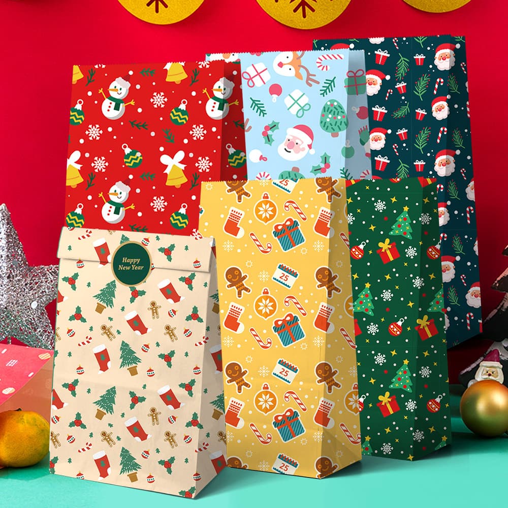 Christmas Gift Bags Present Wrapping Bags Amazon Santa Claus Flat Paper Bags Christmas Eve Apple Packaging Bags