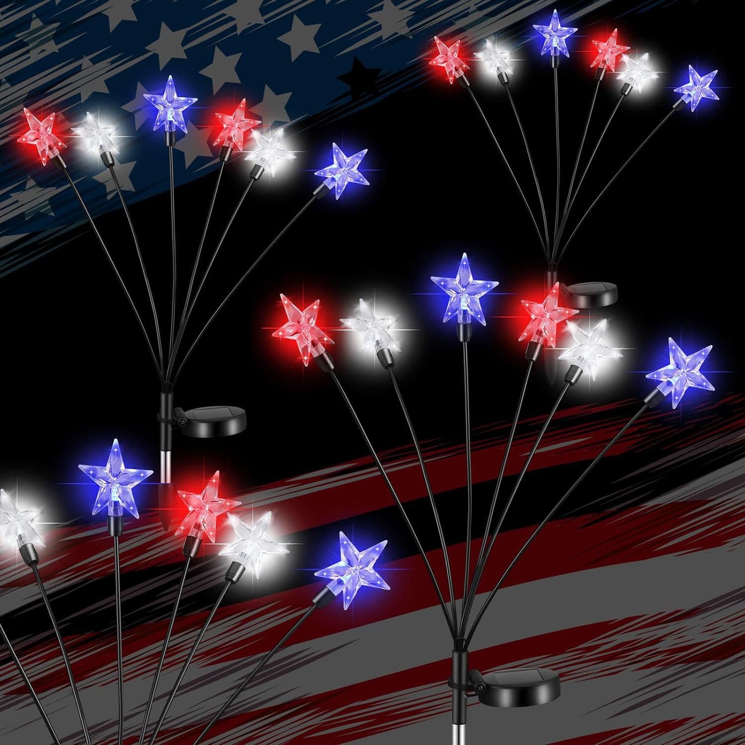 Solar Ground Insert Independence Day Star String Lights, American Flag Lights, Garden Patio Decorative Lawn Lights with Light Strip