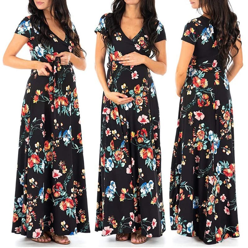2023 Maternity Dress Amazon Europe and US New Women's Printed Belt Nursing Short Sleeve Spring and Summer Dress Wholesale