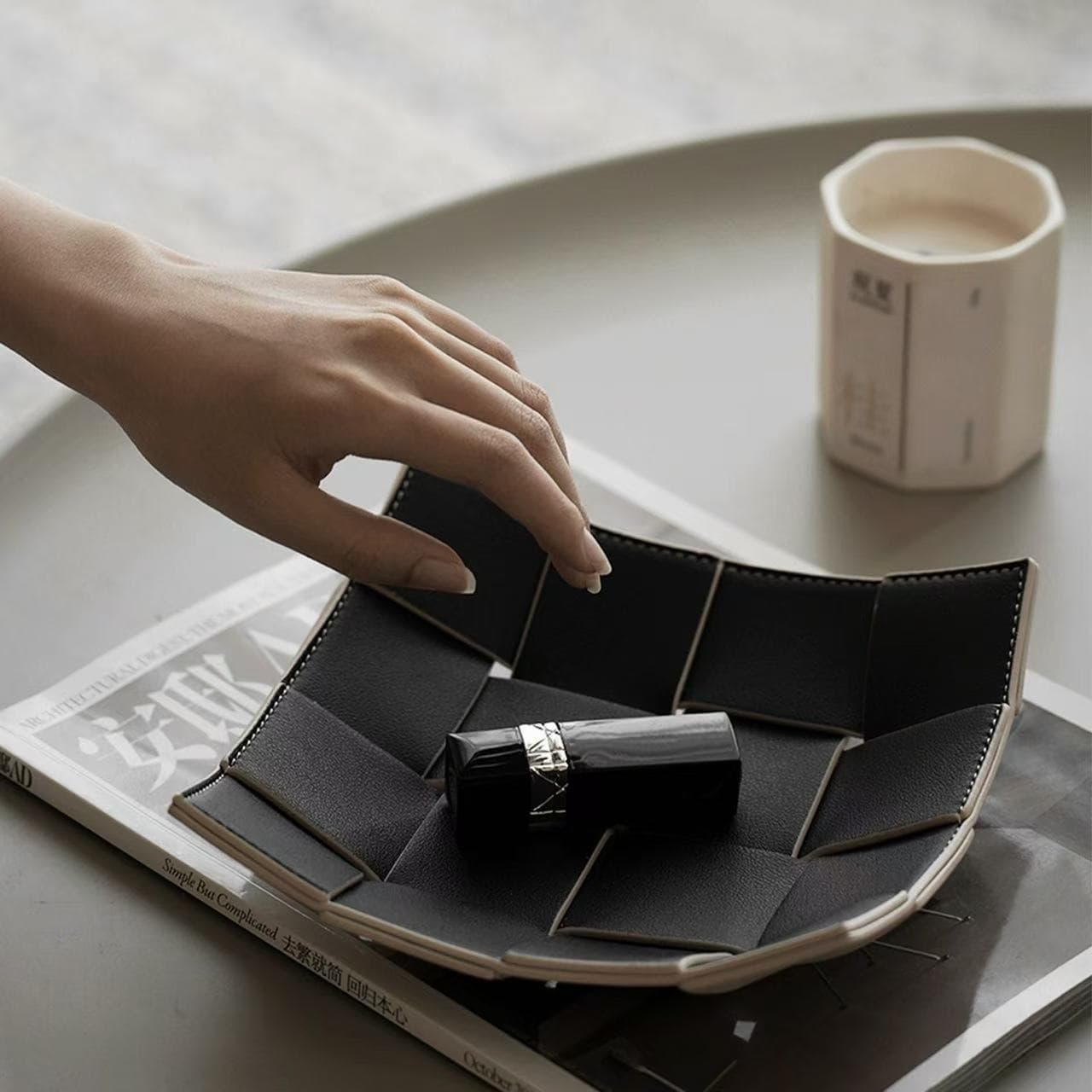Leather Storage Tray Desktop Organizer Key Remote Holder Household Entryway PU Leather Tray Creative Storage