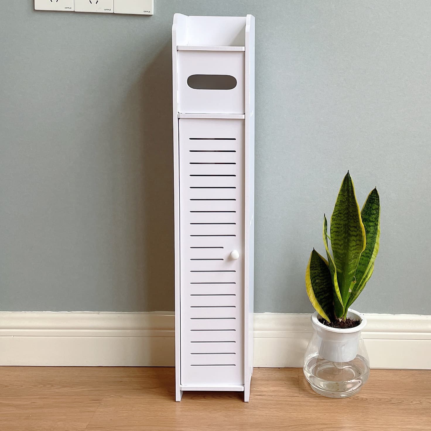Waterproof Bathroom Storage Cabinet with Wheels, Narrow Gap Toilet Side Organizer for Sink Area