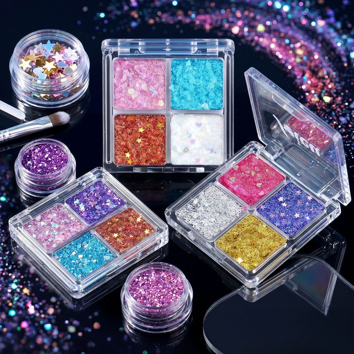 No-glue large glitter eyeshadow palette, self-adhesive super shiny stage makeup performance fine glitter jelly eye makeup sticker