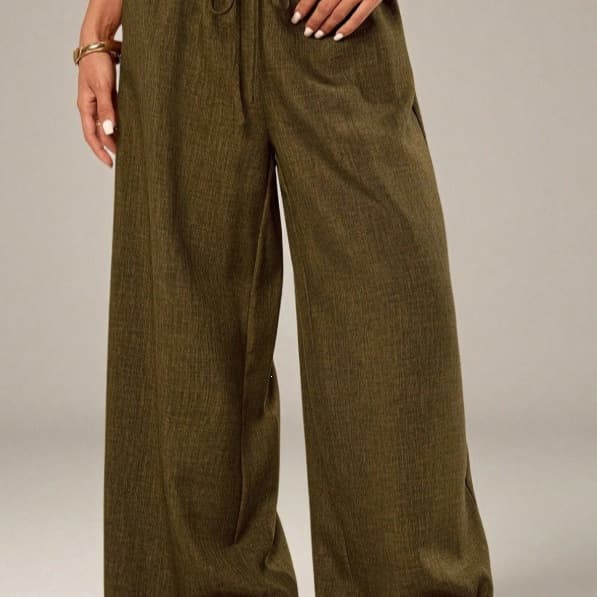 2026 cross-border autumn solid color low-waist linen trousers, vacation beach trousers, loose linen trousers small version