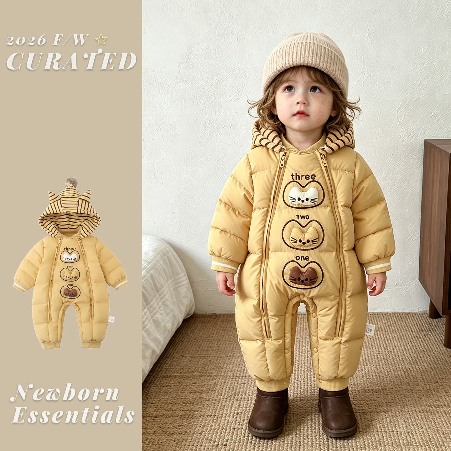Baby Clothes Winter Jumpsuit Boys Winter Cartoon Fleece-Lined Thickened White Duck Down Outdoor Warm Down Jacket