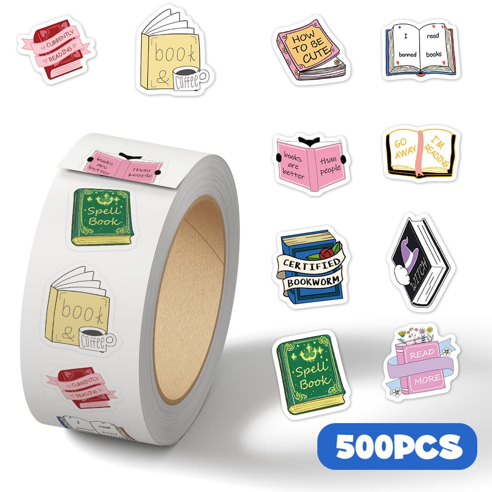 500 sheets/roll new bookish roll stickers cartoon book pattern decoration hand account material diy fun stickers