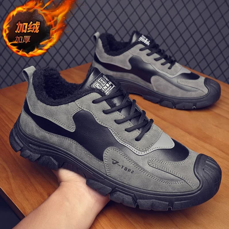 Winter Fleece-Lined Safety Shoes Fashion Work Boots Cotton-Padded Warm Hiking Shoes Soft Sole Commuter Work Shoes for Men Cross-Border