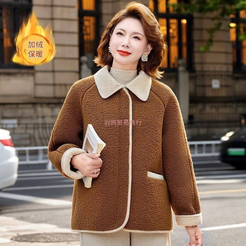 Middle-Aged Mother Faux Shearling Coat 2025 New Loose Fleece-Lined Thickened Middle-Aged and Elderly Winter Thickened Top Women