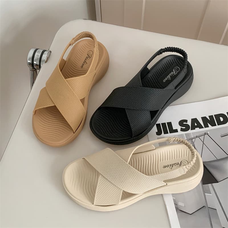 New Solid Color Sandals Summer Women's Outdoor Casual Shoes Thick Sole Fashion Beach Outdoor Flat Sandals