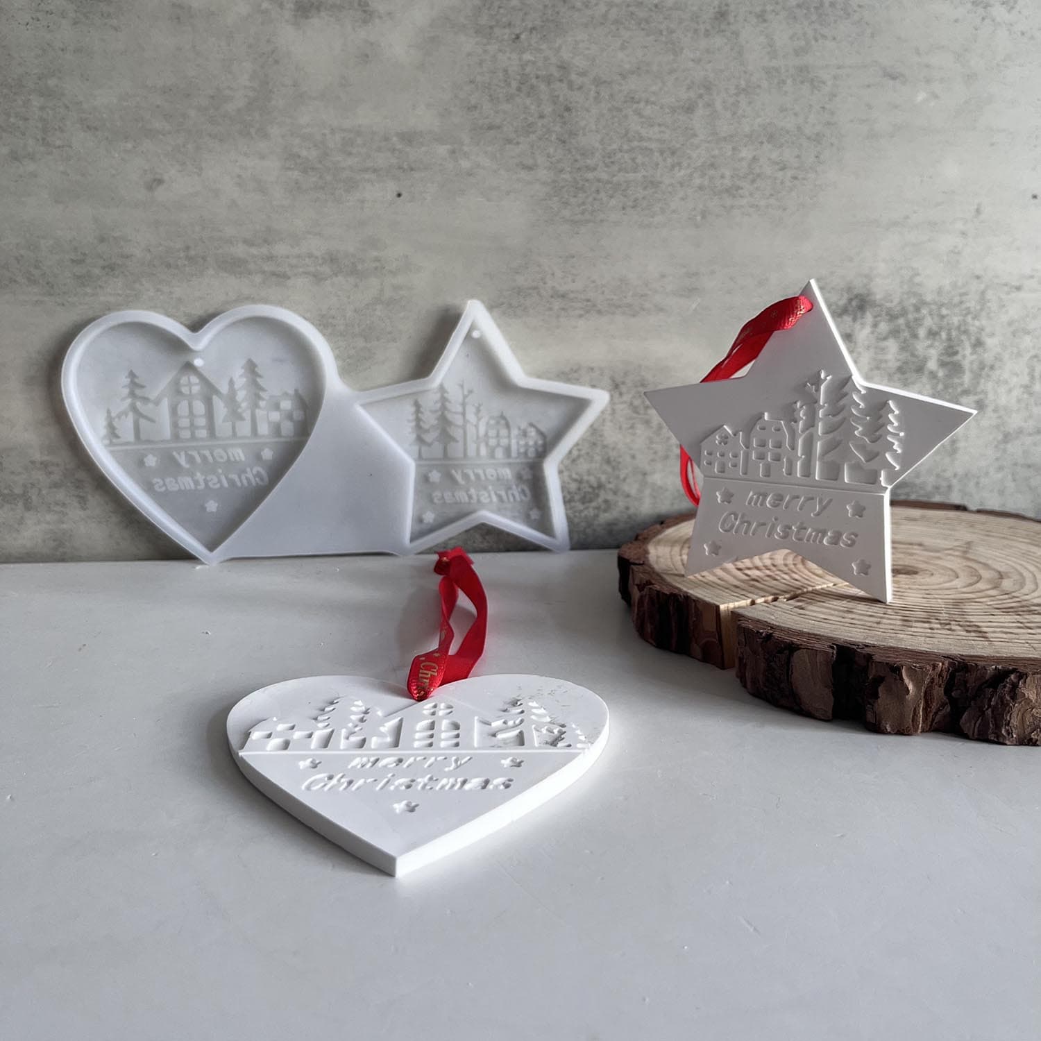 Heart Star House Tree Pattern Hanging Sign Silicone Mold Merry Christmas Pendant Decoration Plaster Mold