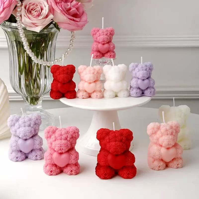 Cute Little Gift Rose Bear Scented Candle, Best Friend Birthday Souvenir, Valentine's Day Bear-Shaped Aromatherapy Candle