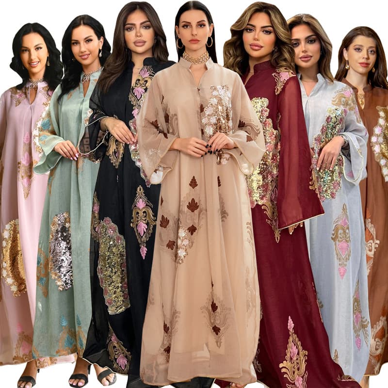 AB162 Foreign Trade Independent Website 2024 Middle East Cross-border Women's Clothing Muslim Evening Gown Sequin Embroidered Dress