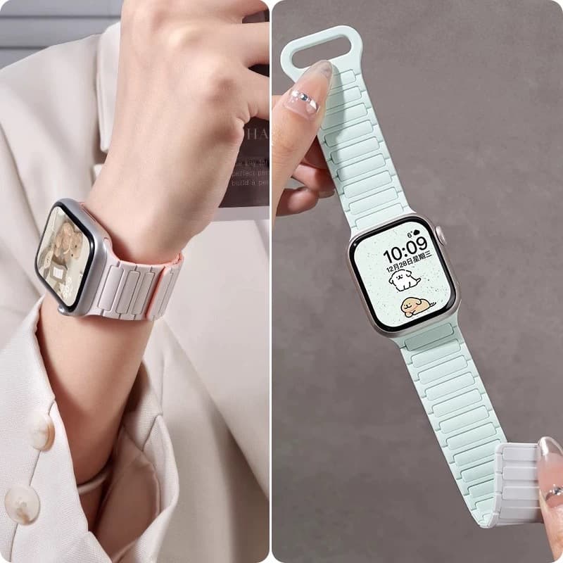 Suitable for Apple iwatch 10 watch strap silicone magnetic three-bead loop style apple watch 8/9 generation watch strap