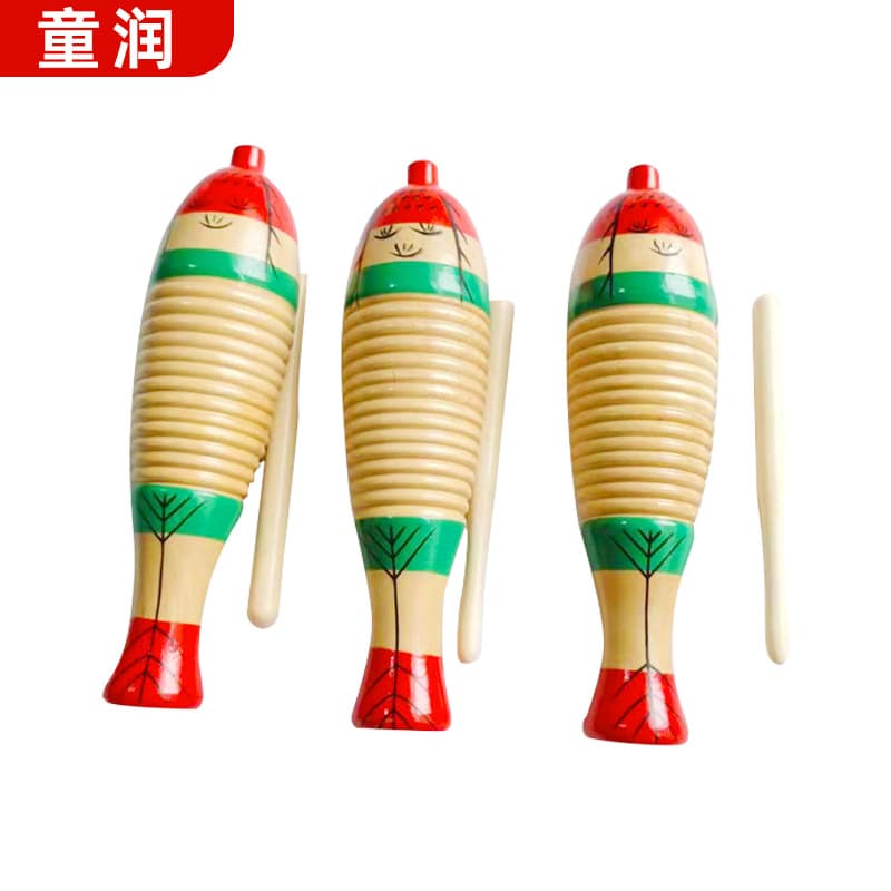 Wooden Fish Baby Toy Children's Percussion Instrument Orff Frog Croaking Barrel Trumpet Fish Baby Wooden Fish Percussion Sound Toy