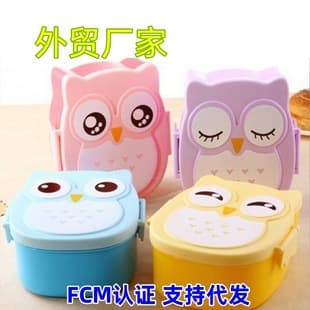 Plastic Cartoon Kids Owl Lunch Box, Student Bento Box with Spoon, Factory Direct Y-137