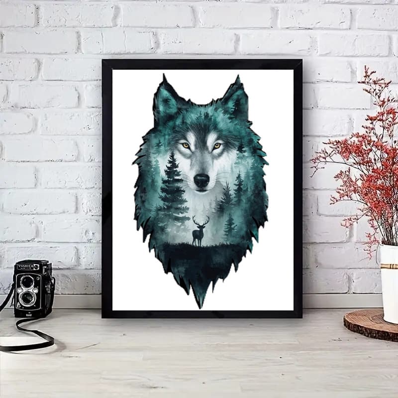 Cross-border DIY 5D Adult Diamond Painting Kit Wolf Shadow Portrait Animal Series Diamond Painting Large Entryway Art