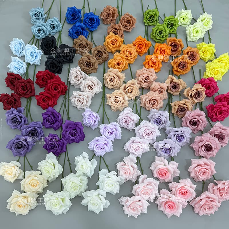 3-Head Curled Edge Diamond Rose Wedding Simulation Flowers, Artificial Roses for Floral Arrangements, Cross-Border Fake Flowers