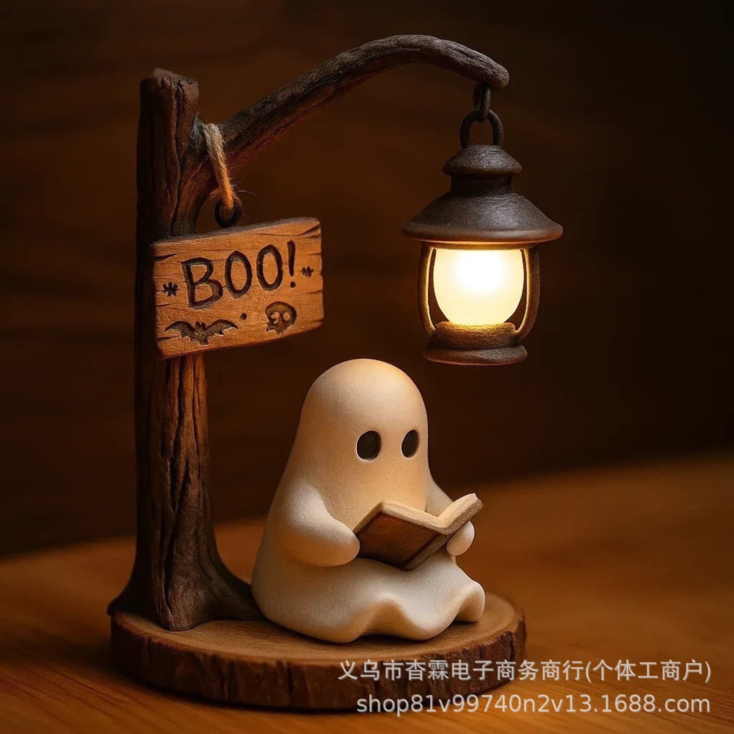 New Cross-Border Cute Ghost Reading Lantern Halloween Ghost Reading Book Ornament
