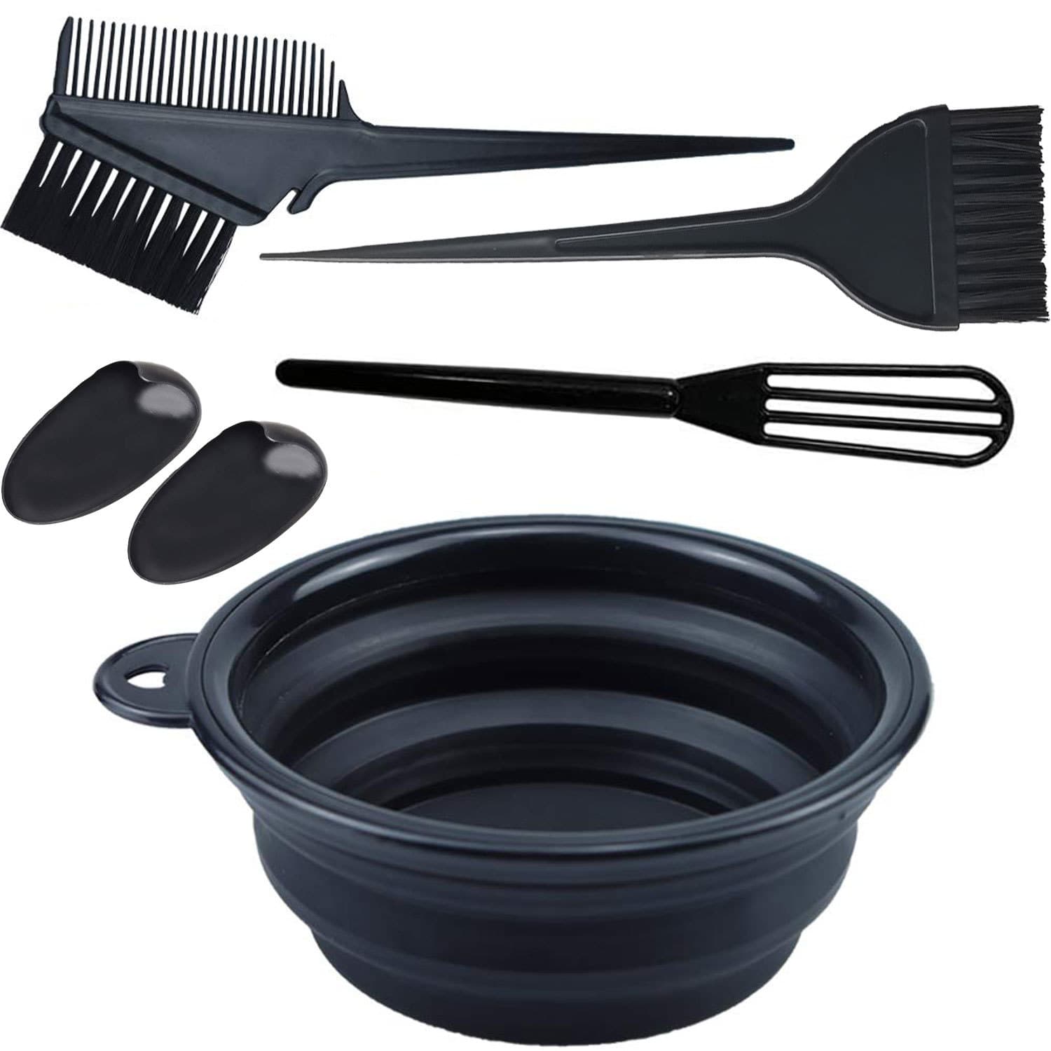 High-end Hairdressing Dyeing Tools 5-piece Set Foldable Oil Bowl Brush Comb Stirring Rod Ear Caps Hair Coloring Equipment