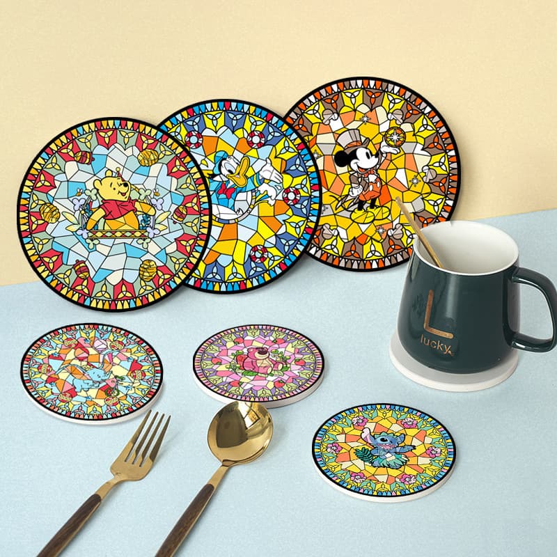 Mickey Donald Duck Colored Glass Ceramic Cup Dotted Pooh Dumbo Stitch Cartoon Potting Mat Strawberry Bear