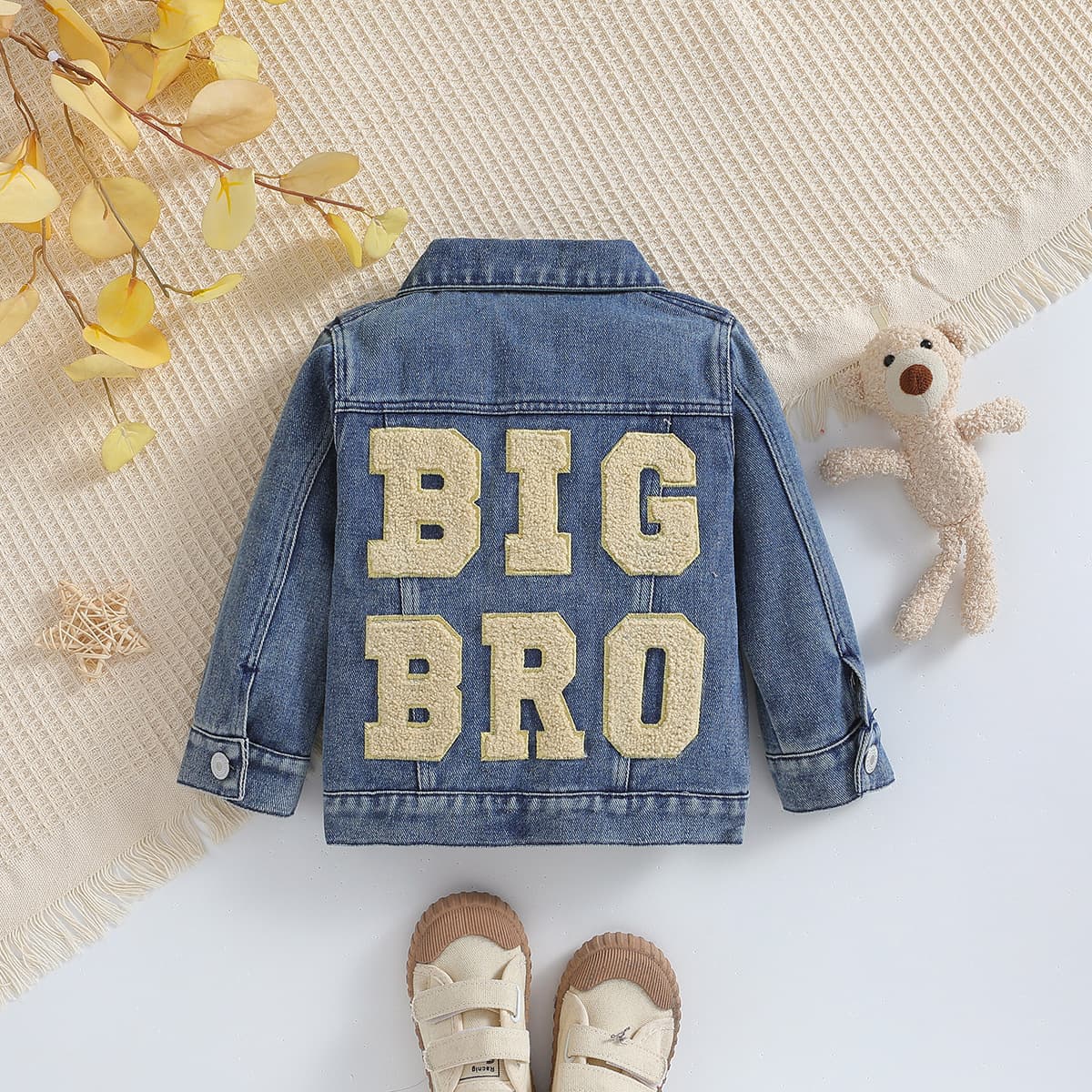 SAMGAMIBABY Kids' Denim Jacket 2025 Spring New Collection, Turn-Down Collar Long Sleeve Letter Print Casual Boys' Top
