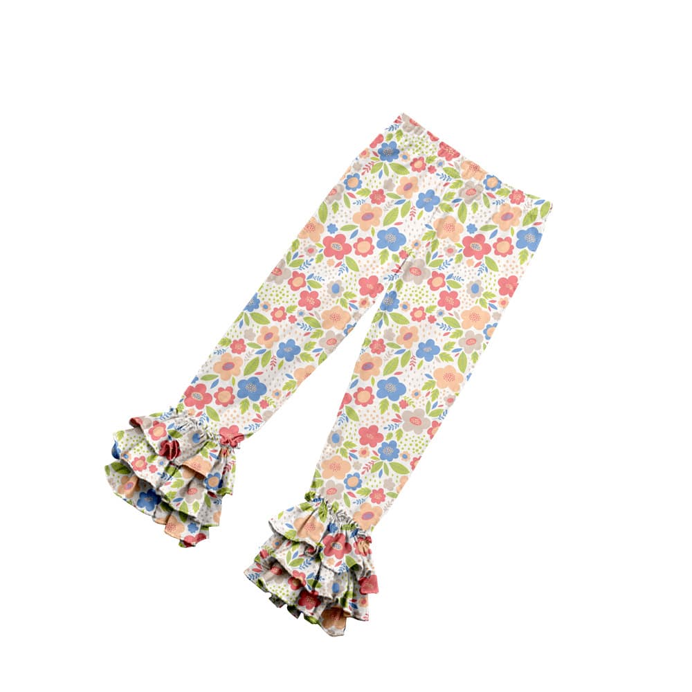 Cross-border wholesale custom summer girls' ruffle-hem long pants with digital printing process