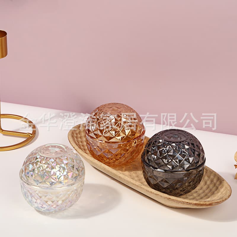 Nordic Round Luxury Candy Storage Jar Jewelry Organizer Plated Glass Box Home Decor
