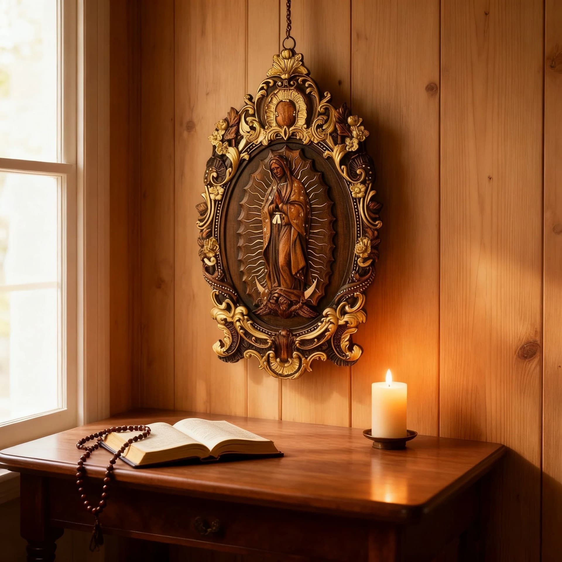Cross-border new Our Lady of Guadalupe Wood Carving faith imitation wood carving resin ornaments