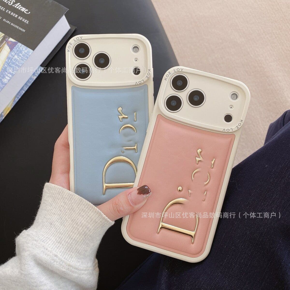 D Brand Leather Luxury iPhone 16 Case 16 Pro Max Gold Foil Compatible with iPhone 17 Pro Max Anti-Drop 13